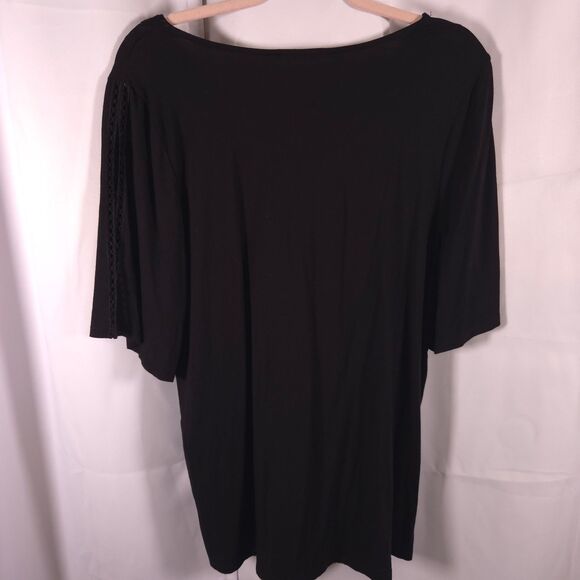 Adrianna Papell Womens Large Black Slit Sleeve V-Neck Tunic Blouse Shirt Top - Picture 3 of 8